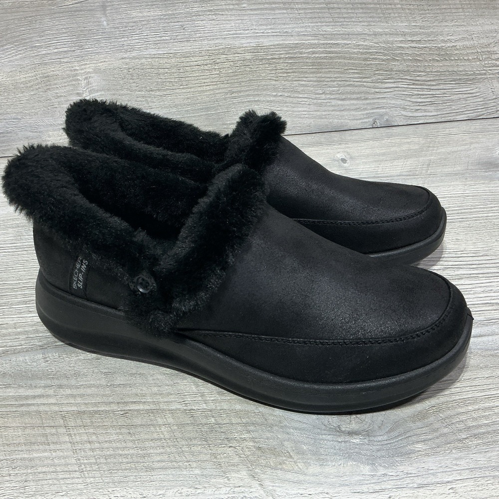 SKECHERS Cozy Escape Black Slip In Memory Foam Shoe Bootie Womens Size 8.5